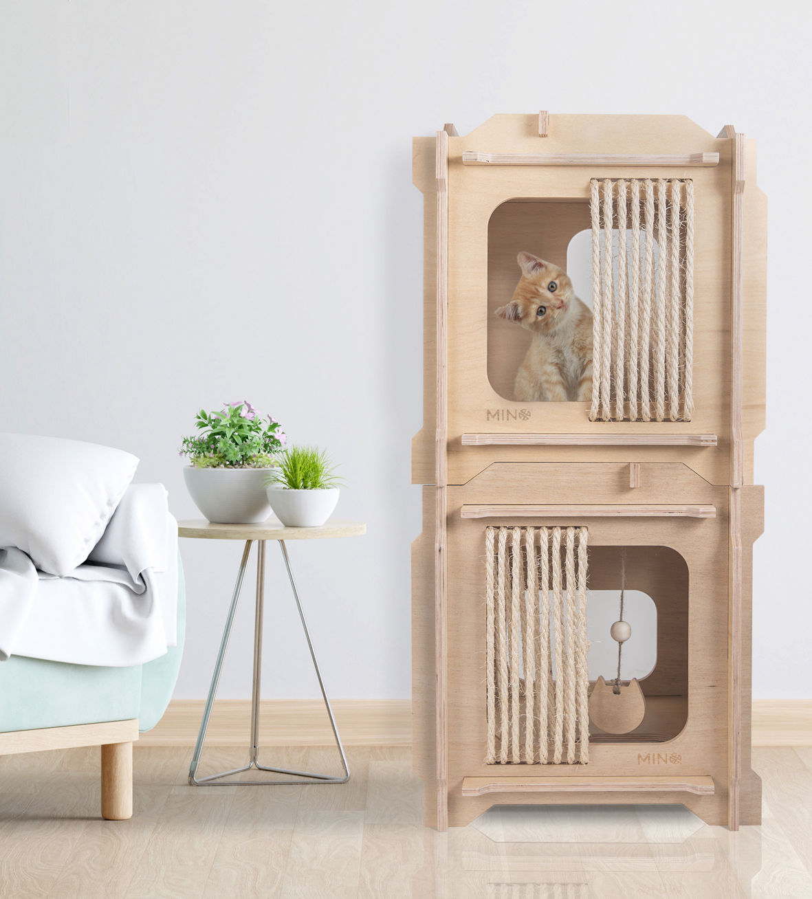 Muebles encastrables para mascotas con rascador